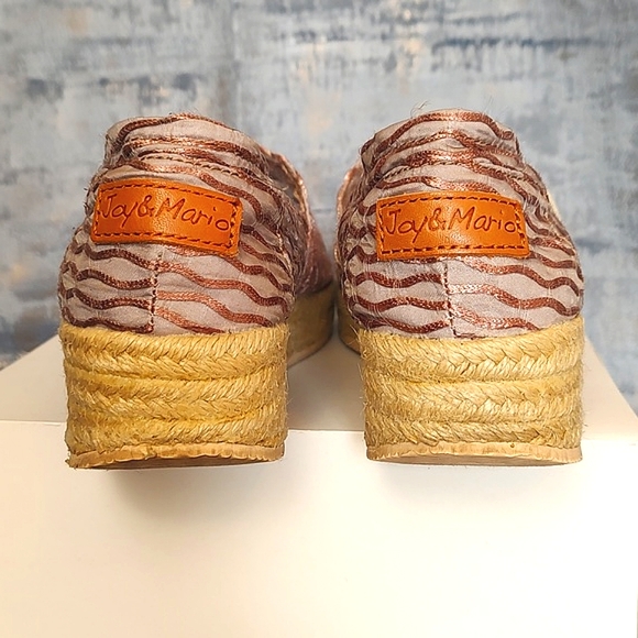 Joy and Mario Womens Satin Champagne/Pink /Wedge Slip On Espadrilles /Size 8 - Picture 4 of 7